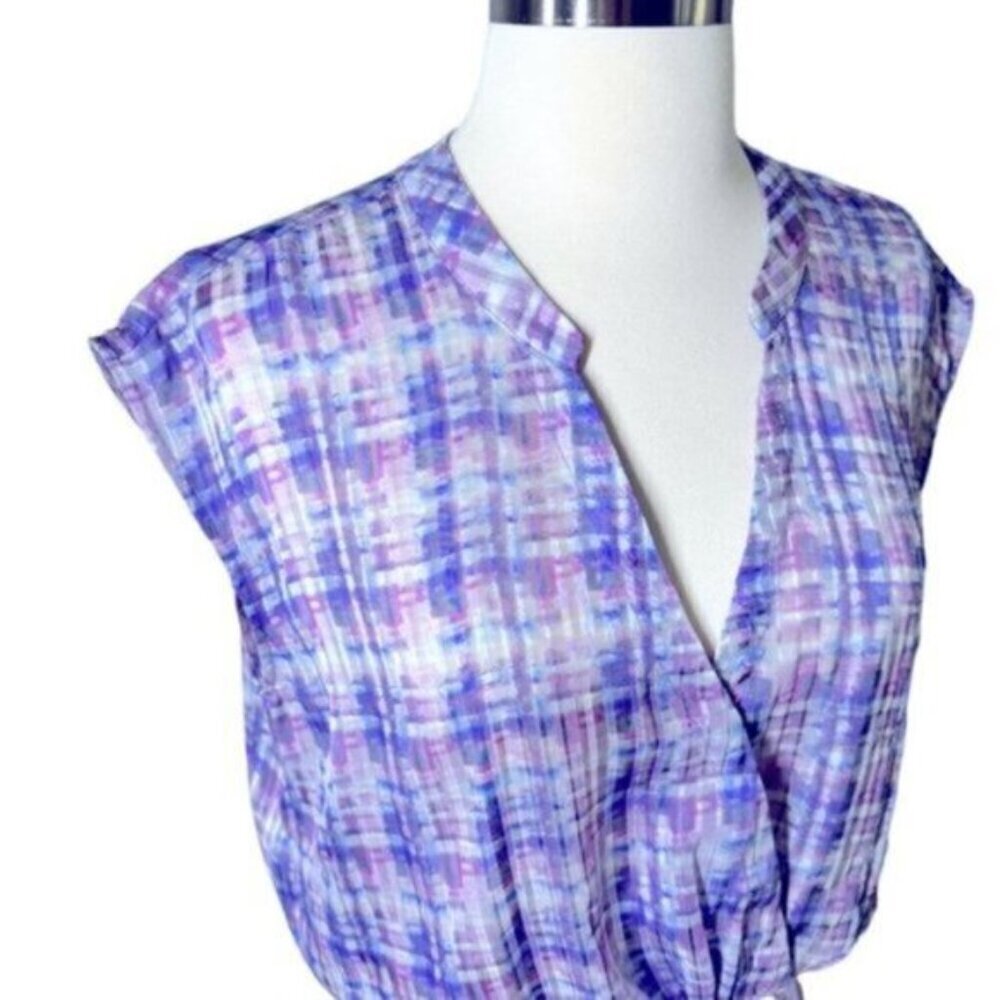 CAbi | Women's Purple Gingham Ombré Floral And Plaid Print Top Size Small - Picture 3 of 10